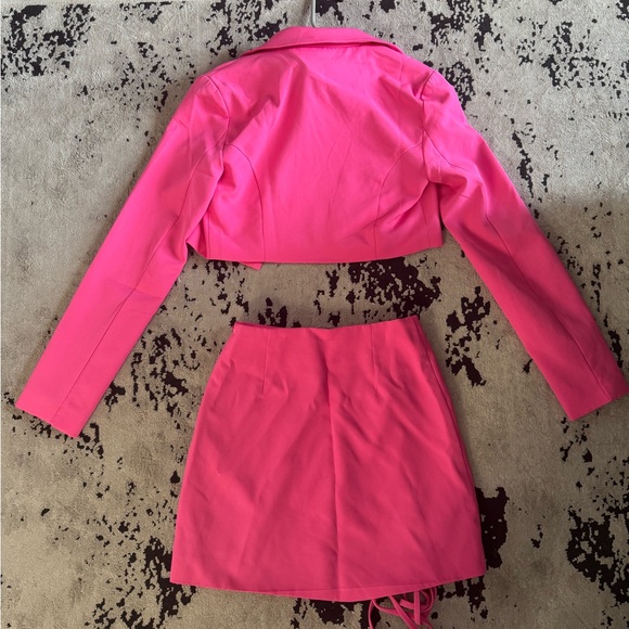 Hot Pink Cropped Blazer and Skirt Set - Picture 7 of 7
